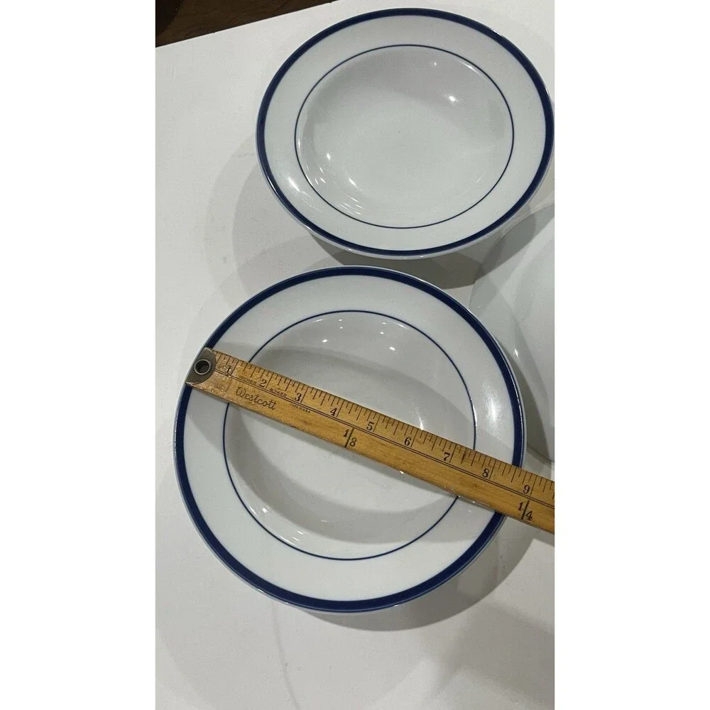 Williams Sonoma Set of 3  Brasserie Blue Rim Soup/Salad Bowls 9” EUC Japan